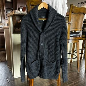 H&M Charcoal Grey Rib Knit Shawl Cardigan / Medium